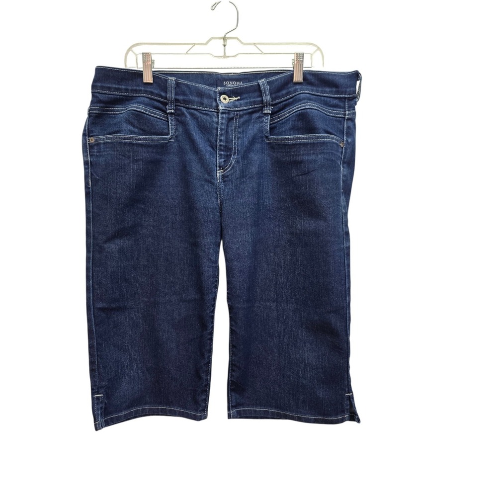 Sonoma Life + Style Denim Shorts Womens 14 Regular Dark Wash Bermuda Long Jorts
